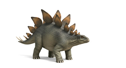 Fototapeta premium A detailed 3D rendering of a Stegosaurus dinosaur, showcasing its iconic back plates and tail spikes, isolated on a clean white background.