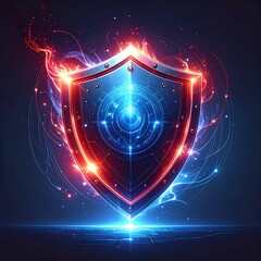Obraz premium A shield with a glowing blue and red neon design