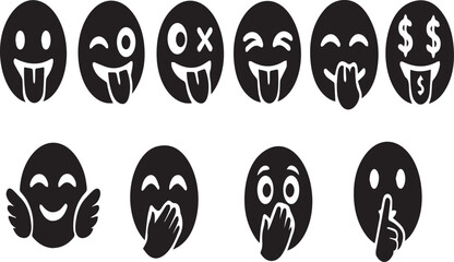 Obraz premium Collection of various emoticon faces with playful expressions on white background