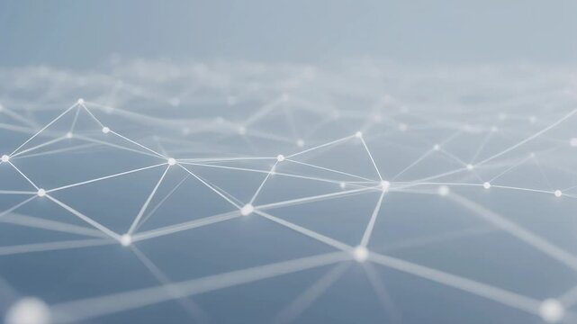 Glowing network of interconnected nodes with dynamic lines representing data flow and digital connections