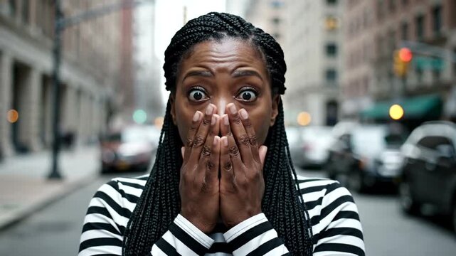 Surprised woman covering her mouth.