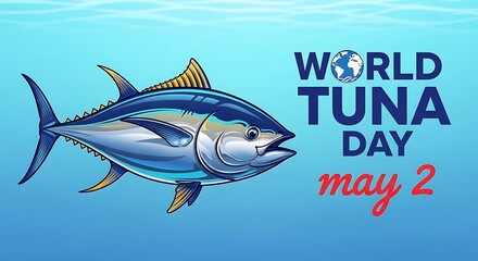 World tuna day illustration with a tuna fish on a blue background