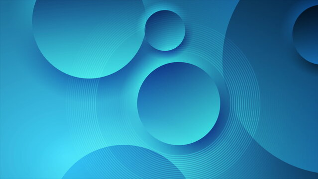Bright blue glossy circles and lines abstract minimal geometric background