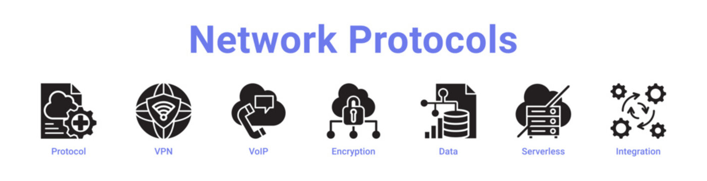 Network Protocols Icon Banner and Collection