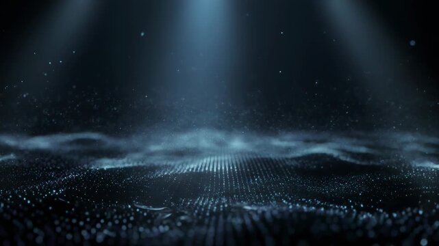 Mesmerizing digital ocean of shimmering particles flowing gently with soft glowing light effects