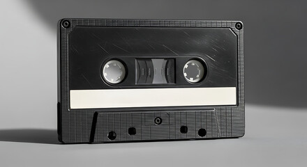 Naklejka premium Retro audio cassette tape on a neutral background, representing classic recording media and vintage technology