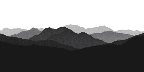 A misty mountain range silhouette peaks through a morning fog at sunrise, revealing a blue valley landscape with clouds and forest hills under a scenic sky © MAFUZA BEGUM