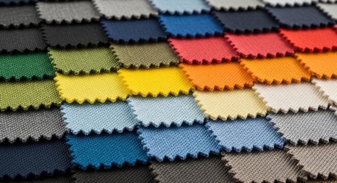 Colorful fabric swatches collection with woven texture