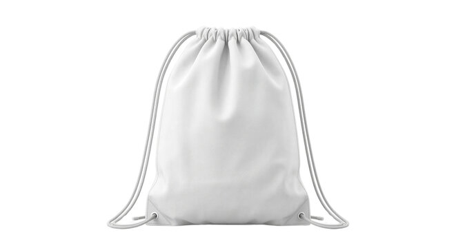 White drawstring bag on black background