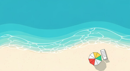 Fototapeta premium Vibrant Summer Beach Background with Azure Ocean Waves and Golden Sand, an Idyllic Template for Tropical Vacations, Offering Ample Copy Space for Your Text and Design