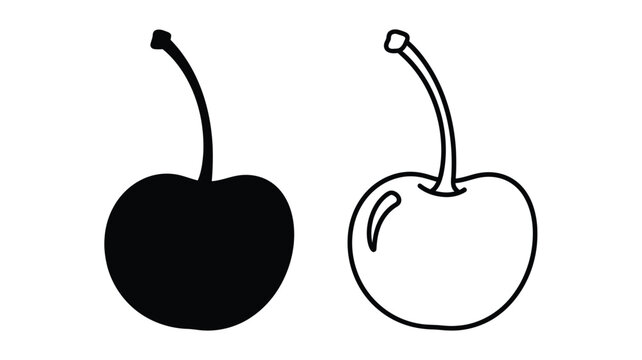 Two cherries depicted with contrasting styles one a dark silhouette
