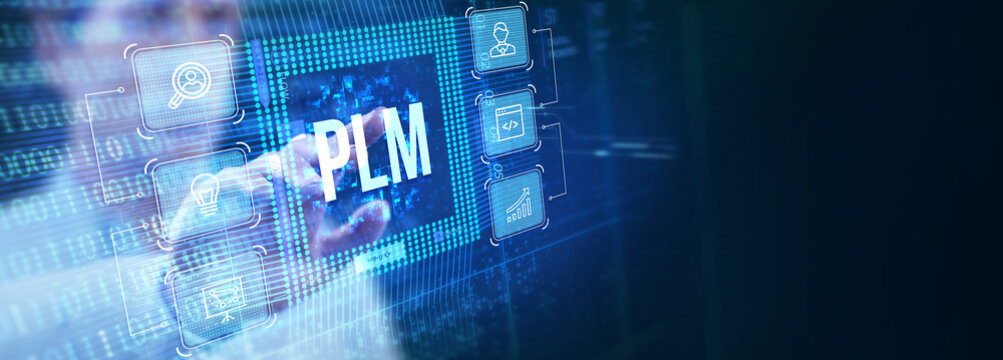 PLM Product lifecycle management system technology concept. Technology, Internet and network concept.