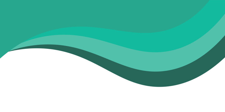 A clean and minimalist abstract background featuring smooth, flowing wave shapes in a gradient of emerald green, teal, and light seafoam. 