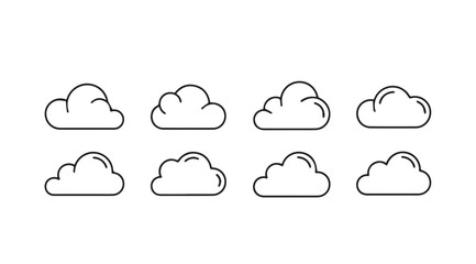 Obraz premium Set of eight cloud icons outline style on white background