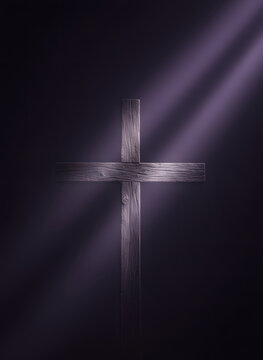 Minimal Cross with Light Rays Dark Spiritual Background