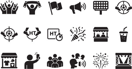 Soccer event, fan celebration, and stadium experience vector icon collection © Tanbir