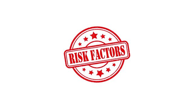 Round seal Risk Factors Rubber Stamp Slide up to down animation. risk factors rubber stamp motion graphics. texture rubber stamp 4k video footage.