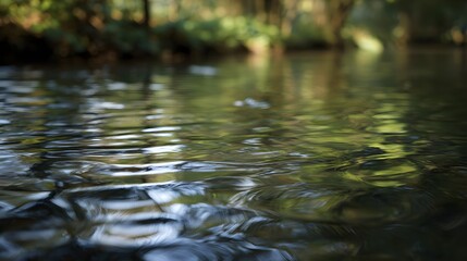 Fototapeta premium Serene river reflects lush foliage bathed in soft morning light a tranquil nature scene