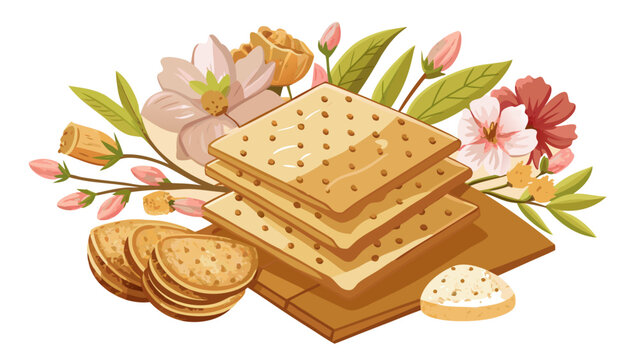 Vector wine and bread seamless border pattern with flowers
