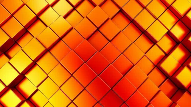 Abstract background with orange and yellow metallic cubes in a repeating geometric pattern