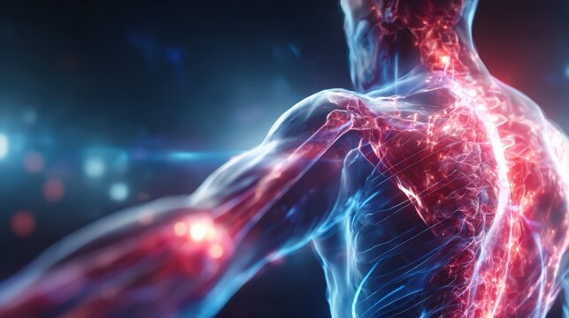 Human Anatomy With Visible Nerves and Musculoskeletal System