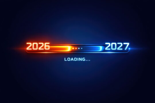 Entering New Year 2027 with Digital Loading Bar Progress Concept
