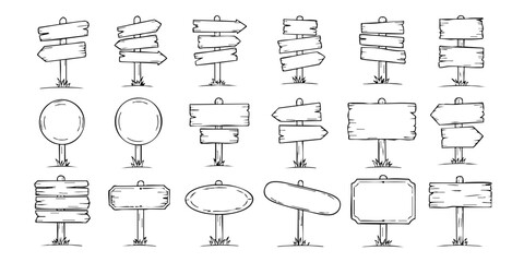 Various signs are displayed on multiple stands in a graphic illustration. © Dhani