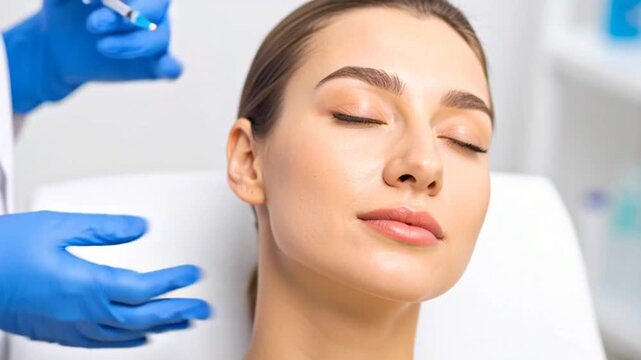 Woman receiving facial botox injection.