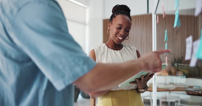 Creative agency, high five and people in meeting, tablet and glass wall for news report publication. Gesture, woman and journalist in office, tech and celebration for subscription growth or agreement