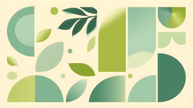 幾何学的に構成された新緑の葉のイラスト背景