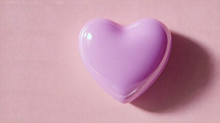 Obraz premium A single glossy lavender heart rests on a soft pink background.