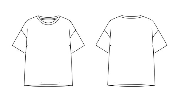 Oversized Unisex T-Shirt Technical Fashion CAD Illustration Front and Back View