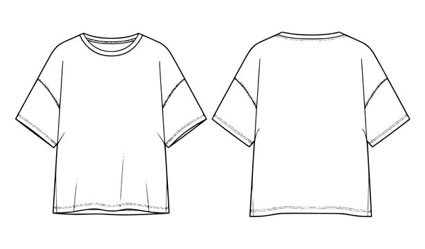 Unisex Overfit T-Shirt Flat CAD Technical Illustration for Streetwear Apparel