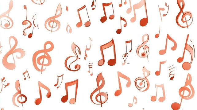 Sheet music notes scattered across a clean white background representing musical creativity and composition.