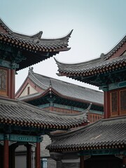 Obraz premium Traditional chinese architecture with ornate roofs and tiled structures ancient buildings with decorative elements