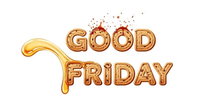 Good friday greeting with honey dripping on golden letters isolated on white background
