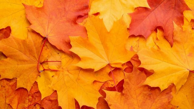 Vibrant autumn maple leaves in shades of orange red and yellow create a natural seasonal background texture