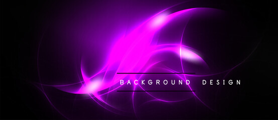 Obraz premium Abstract purple neon glow. Dynamic swirls, flowing lines create vibrant background design. Dark space emphasizes bright energy.