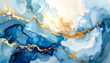 Handdoek met foto Kristal Abstract art piece featuring swirling blue, white, and gold colors  © Torpe