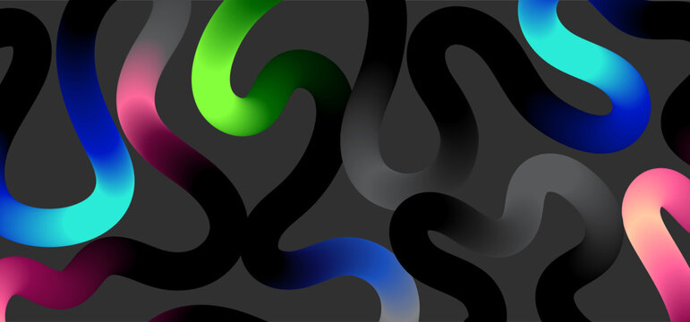 Curly ribbon with glowing colors on grey background. 