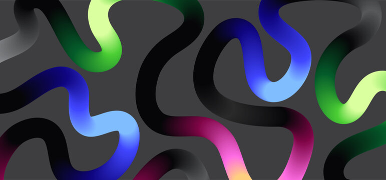 Curly ribbon with glowing colors on grey background. 