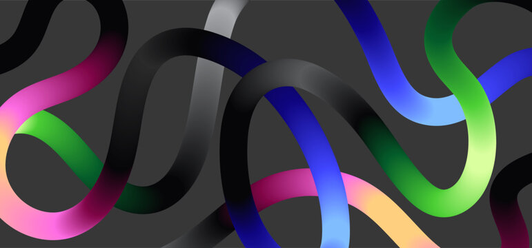 Curly ribbon with glowing colors on grey background. 