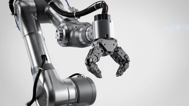 Industrial robotic arm with gripper, automation technology, manufacturing sector, industrial robot