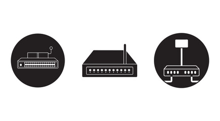 Fototapeta premium Router and network switch icons for internet connectivity and data transfer communication technology symbols