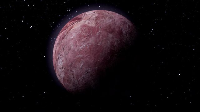 The black sky with planet makemake in the galaxy horizontal all the video with cosmic rotation