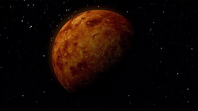 The venus planet on the sky with stray black background horizontal all the video with stellar galaxy motion