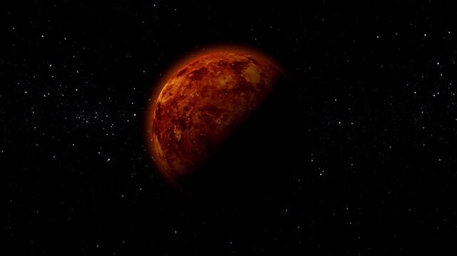 The venus planet on the sky with stray black background horizontal all the video with rotating cosmic stars