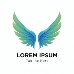 Obraz premium A stylized logo featuring blue and green wings with a tagline on a white background