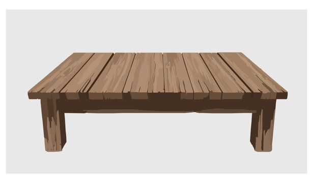 Old rustic wooden table front view vector mockup for product display and photo montage isolated on white background
