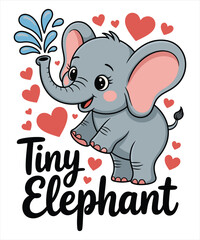 Obraz premium Cute cartoon elephant spraying water surrounded by red hearts